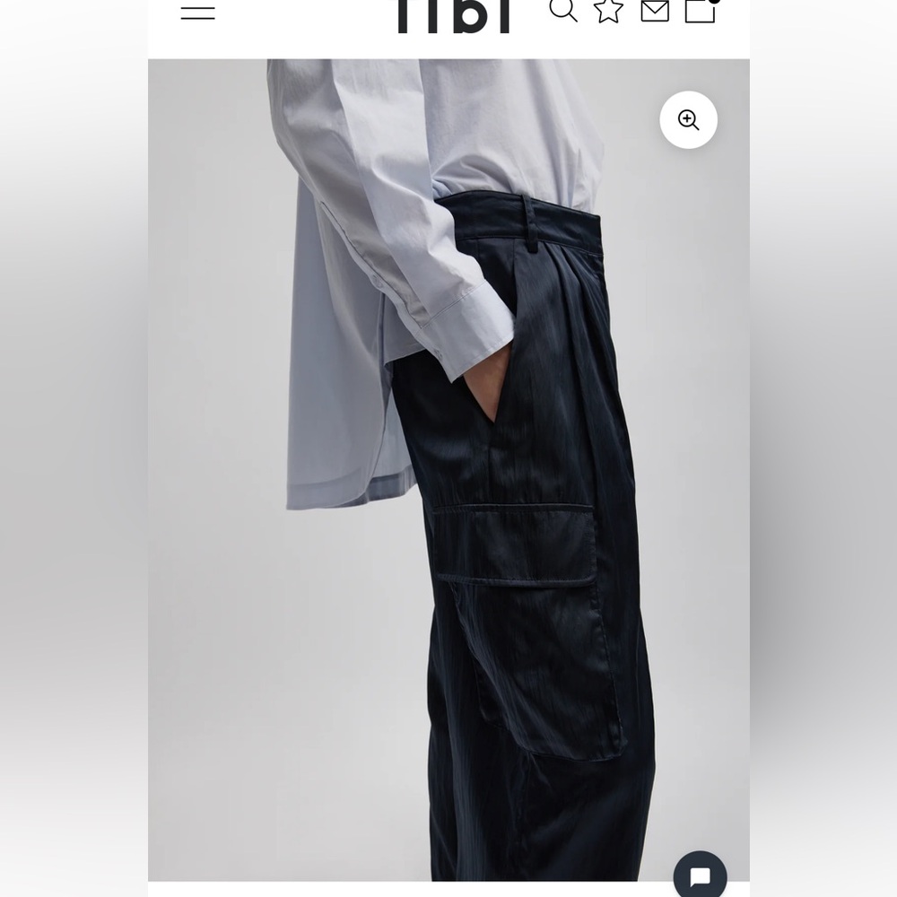 Tibi Shiny Nylon Pleated Stella Cargo Pant, navy size 2 - Picture 2 of 5